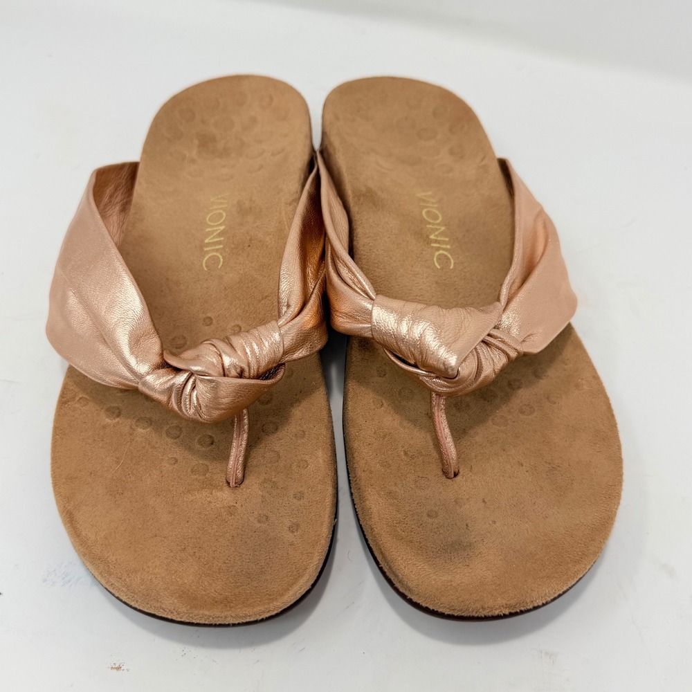 Vionic Pippa Rose Gold Metallic Leather Thong Sandals TVW5173 Womens 9